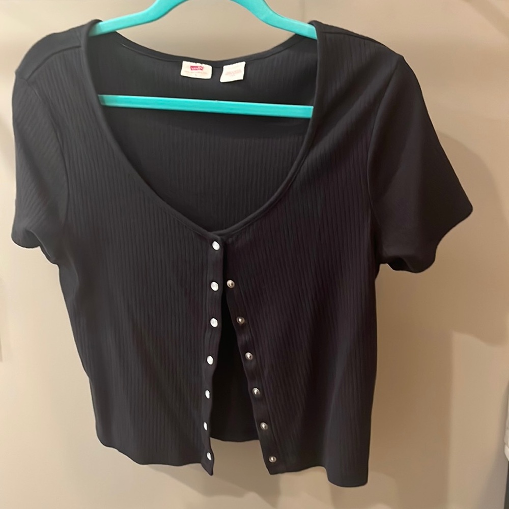 Levi crop knit botton down